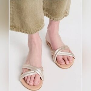 Beek Anthroplogie Women's Bell Metallic Crisscross Slide Sandals Size 9
